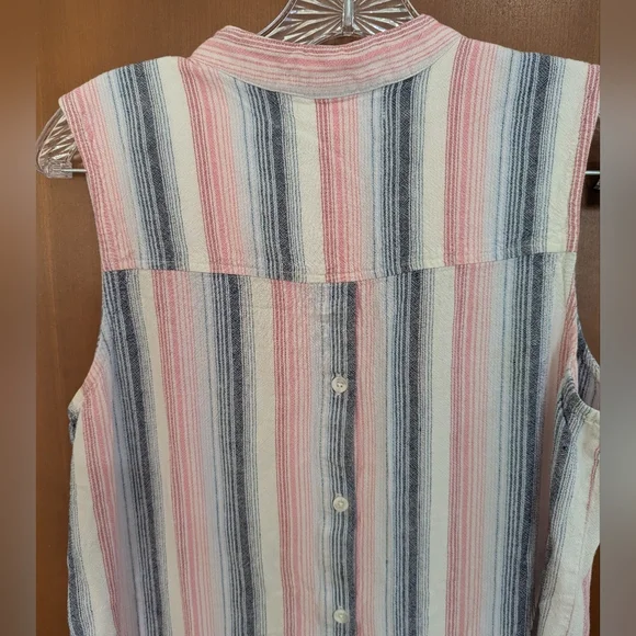 Cloth & Stone Pink White Blue Striped Sleeveless Button Down Fray Hem Dress Sz M - Picture 5 of 11